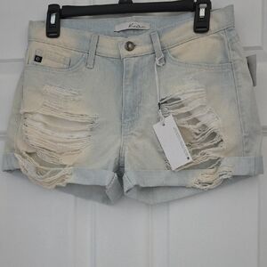 KanCan Women's Ripped Jean Shorts - Light Blue Size 25